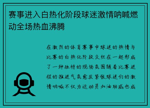 赛事进入白热化阶段球迷激情呐喊燃动全场热血沸腾