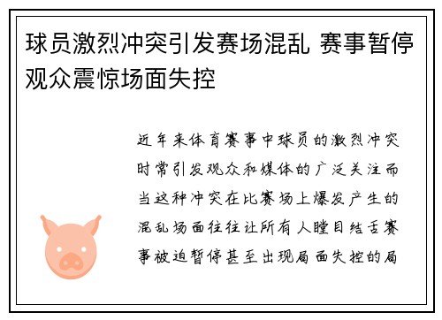 球员激烈冲突引发赛场混乱 赛事暂停观众震惊场面失控